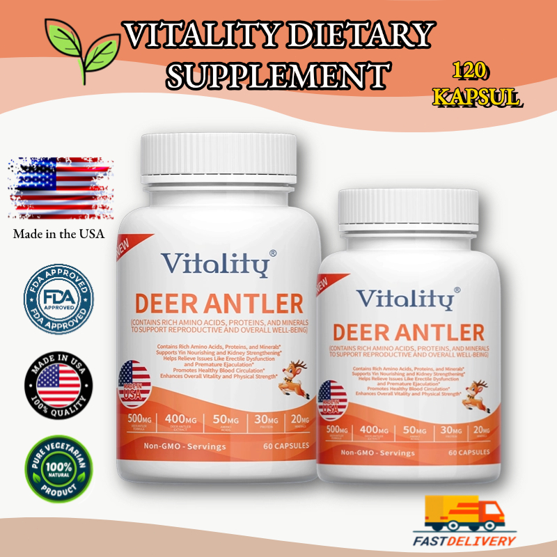 KAPSUL TANDUK RUSA, 500MG, Dukung Ginjal, Sirkulasi Darah, Vitalitas, Tingkatkan Energi