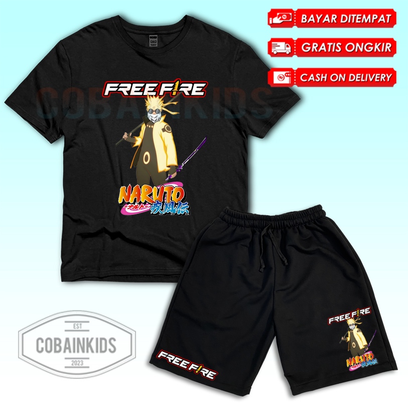 (BISA COD) Setelan Anak Kaos Celana Pendek Anak FF FREE FIRE X NARUTO BUNDLE NARUTO SAMURAI  Free Na