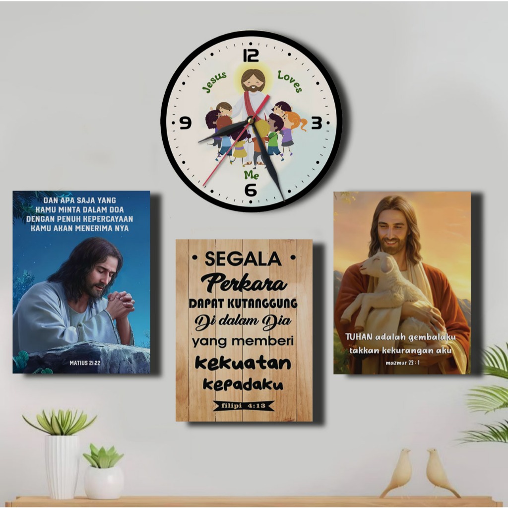 hiasan dinding | jam dinding estetik | poster kamar - Set Jam dan Hiasan Dinding Kristen
