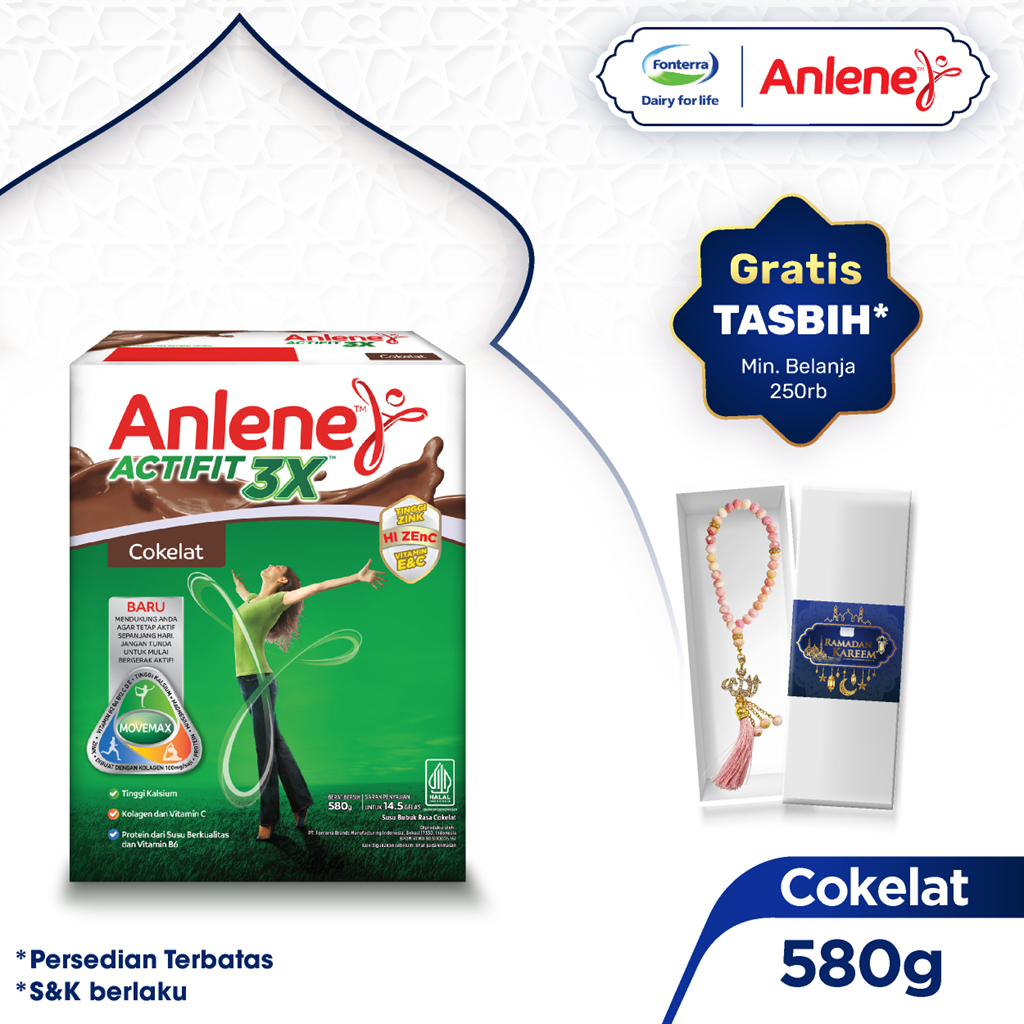 

Anlene Actifit 3X Susu Bubuk Dewasa Cokelat 580g - Nutrisi Tinggi Kalsium Untuk Tulang, Sendi, dan Otot