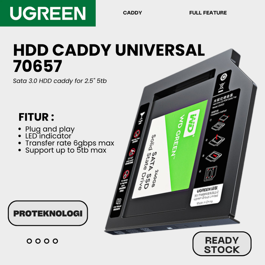 UGREEN 70657 SATA HDD SSD Caddy for 9.5mm Notebook Tray