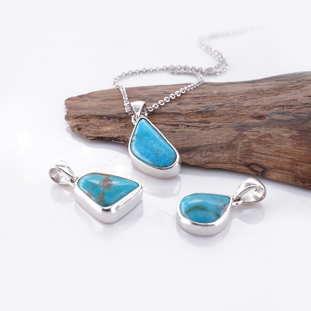 Liontin Wanita Perak Asli Turquoise Multi Look | Tanpa Kalung