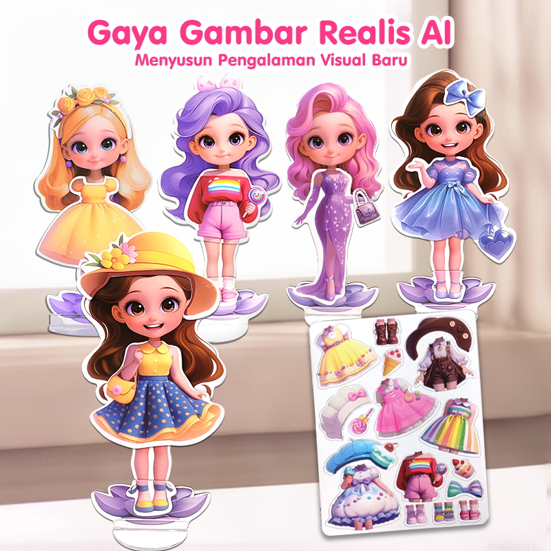 Habibi Mainan Dress Up Putri DIY Premium – Buku Stiker Ganti Busana & Makeup, Cocok untuk Anak 3-6