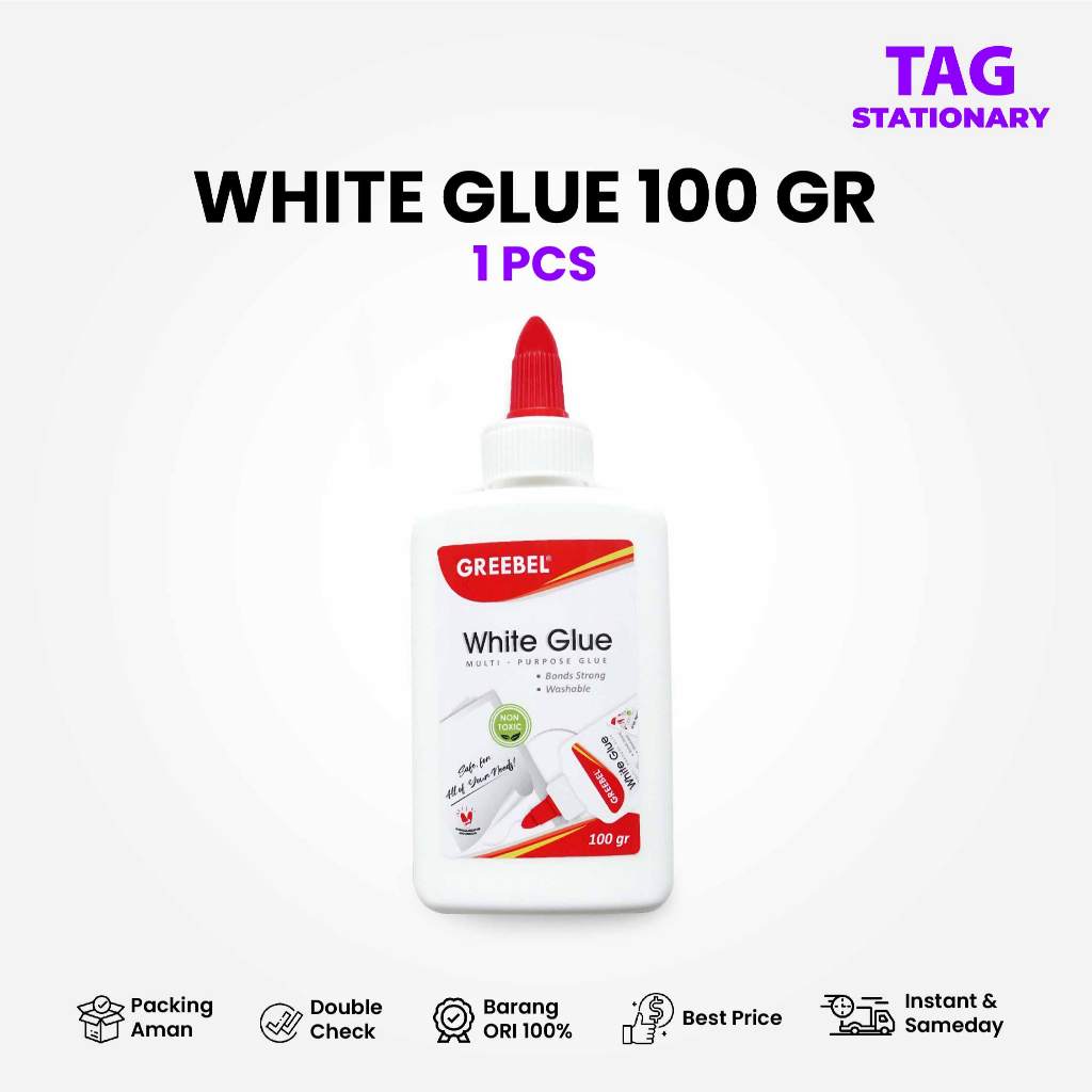 

GREEBEL Lem Cair / White Glue 100 Gram (PCS) / Lem Kertas / Lem Putih / Timur Agung Grosir