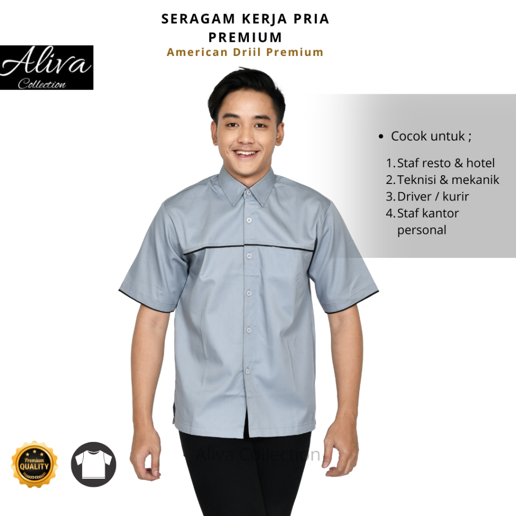 Kemeja Pria Seragam Kerja Karyawan Baju Kerja Pria Atasan Pria Abu Tangan Pendek