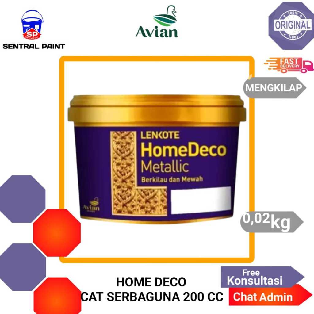 Cat Warna Emas LENKOTE HOMEDECO CAT BESI BETON GYPSUM KAYU  200 CC