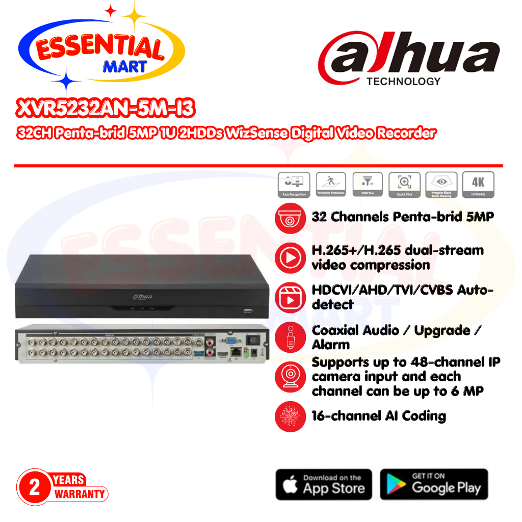 DVR 32 Channel Dahua DH-XVR5232AN-5M-I3 5MP 2 SATA WizSense Cooper