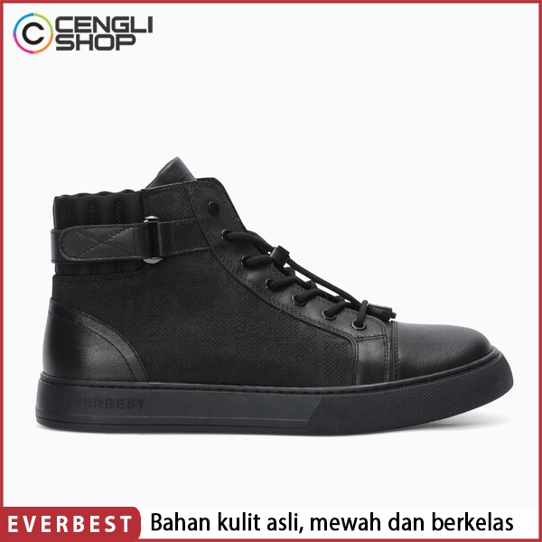 EM02 SEPATU BOOT EVERBEST PRIA ORIGINAL BOOTS CASUAL KULIT BRANDED ALL FULL BLACK HITAM POLOS