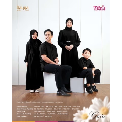 Gamis Nibras Terbaru Sarimbit GAIA BLACK Gamis Couple Keluarga Set Pakaian Lebaran