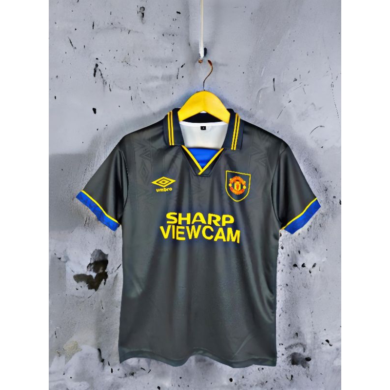 jersey manchester united/MU retro vintage full print/ hitam -kualitas premium
