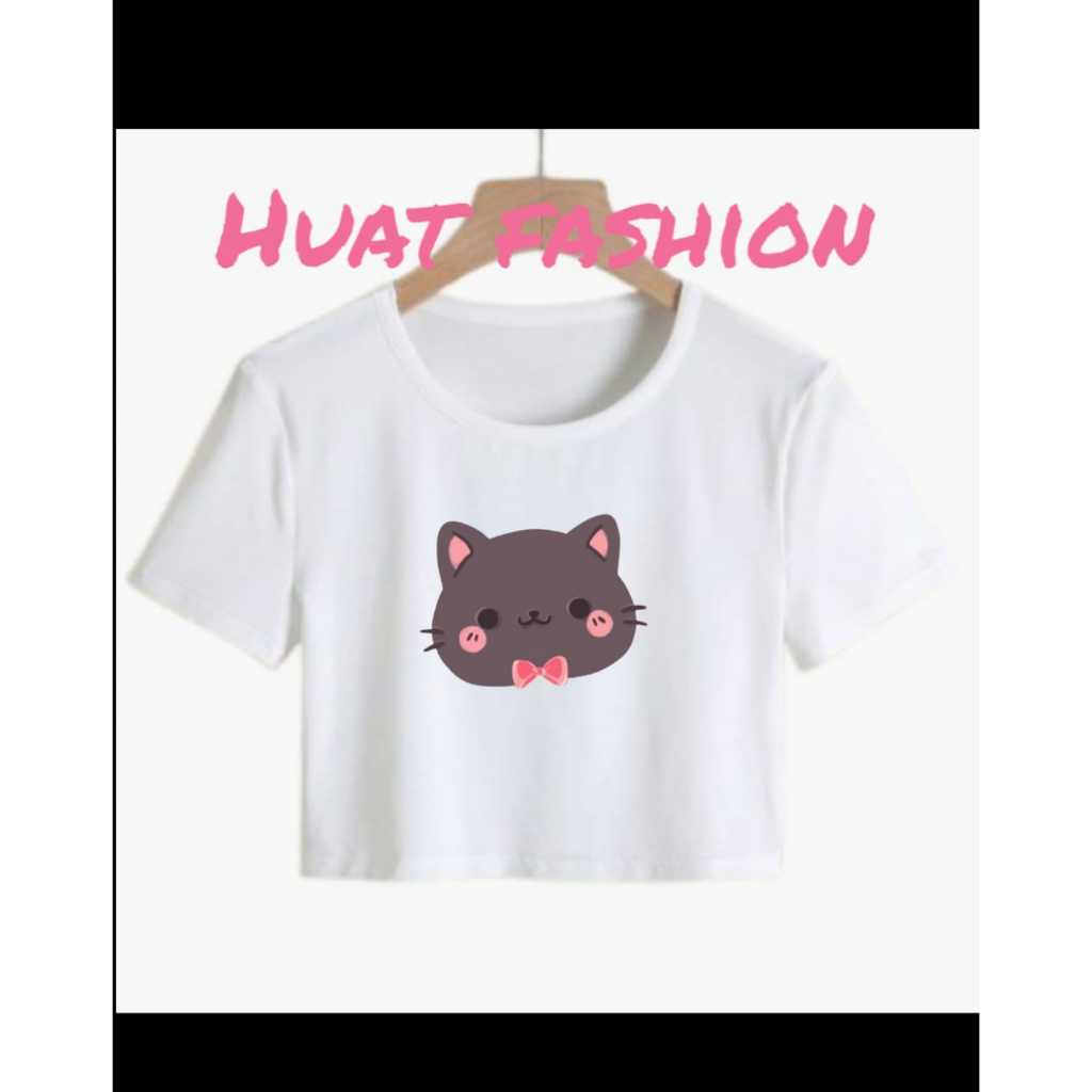 Baju Kaos Crop Top Oversize Wanita Masa Terkini Gambar Kucing
