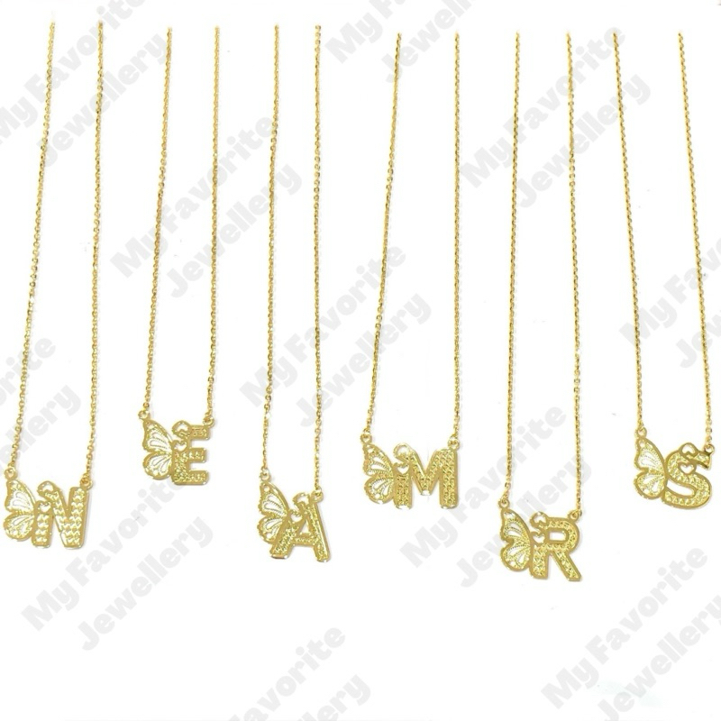 Kalung Kupu Inisial Huruf N E A M R dan S EMAS ASLI Kadar 700 16K