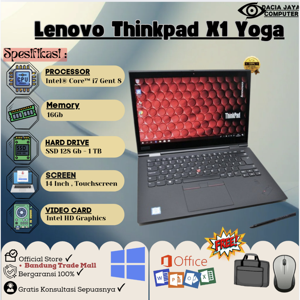 Laptop Lenovo X1 Yoga / X1 Carbon Intel Core i7/i5 RAM 16Gb SSD 512Gb ORIGINAL BERGARANSI