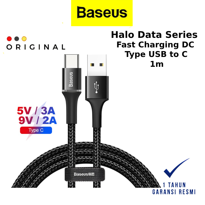 Baseus halo data cable USB For Type C 3A 1m - BASEUS OFFICIAL STORE ( CODE 10059 ) / KABEL DATA BASE
