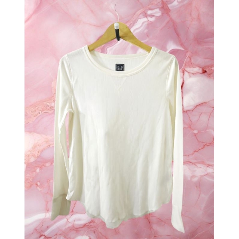 GAP Crewneck Longsleeve Knit Waffle Broken White