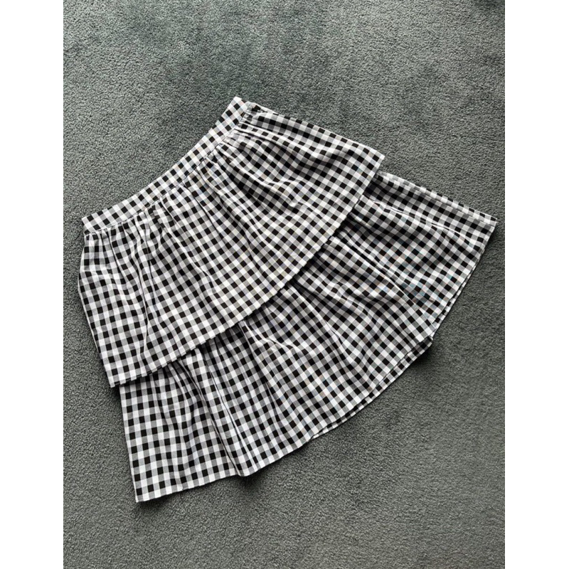 Rok checker kotak layer Hitam Putih