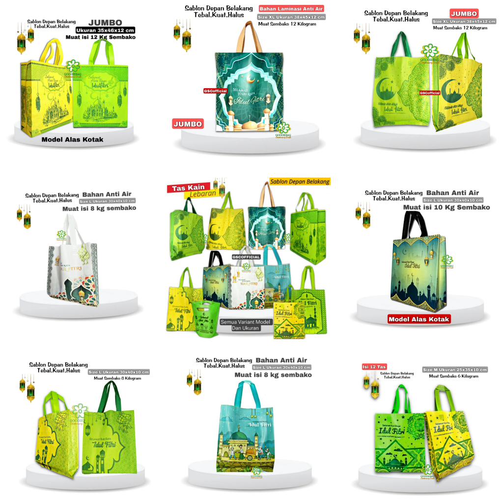 

Lusinan Isi 12 Tas Hampers Goodiebag Kain Spunbond Motif Lebaran Idulfitri Totebag Bingkisan Sembako