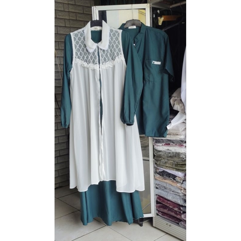 Baju Lebaran Couple Pasangan Muslim Sarimbit Set ( Gamis+ outer+ Koko )