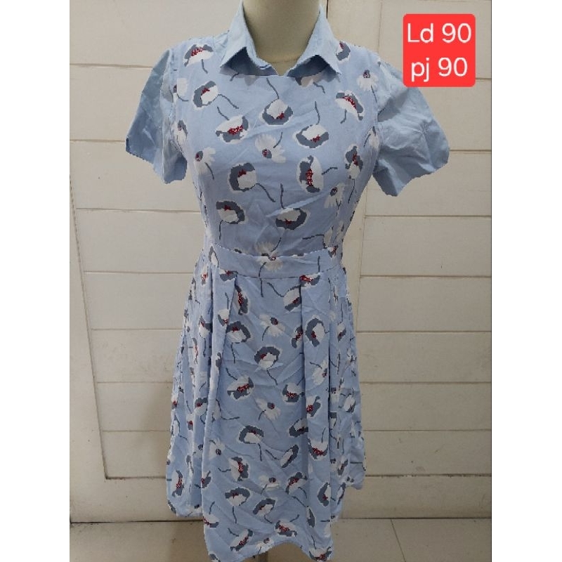 One set midi dress motif bunga dress remaja warna blue ice