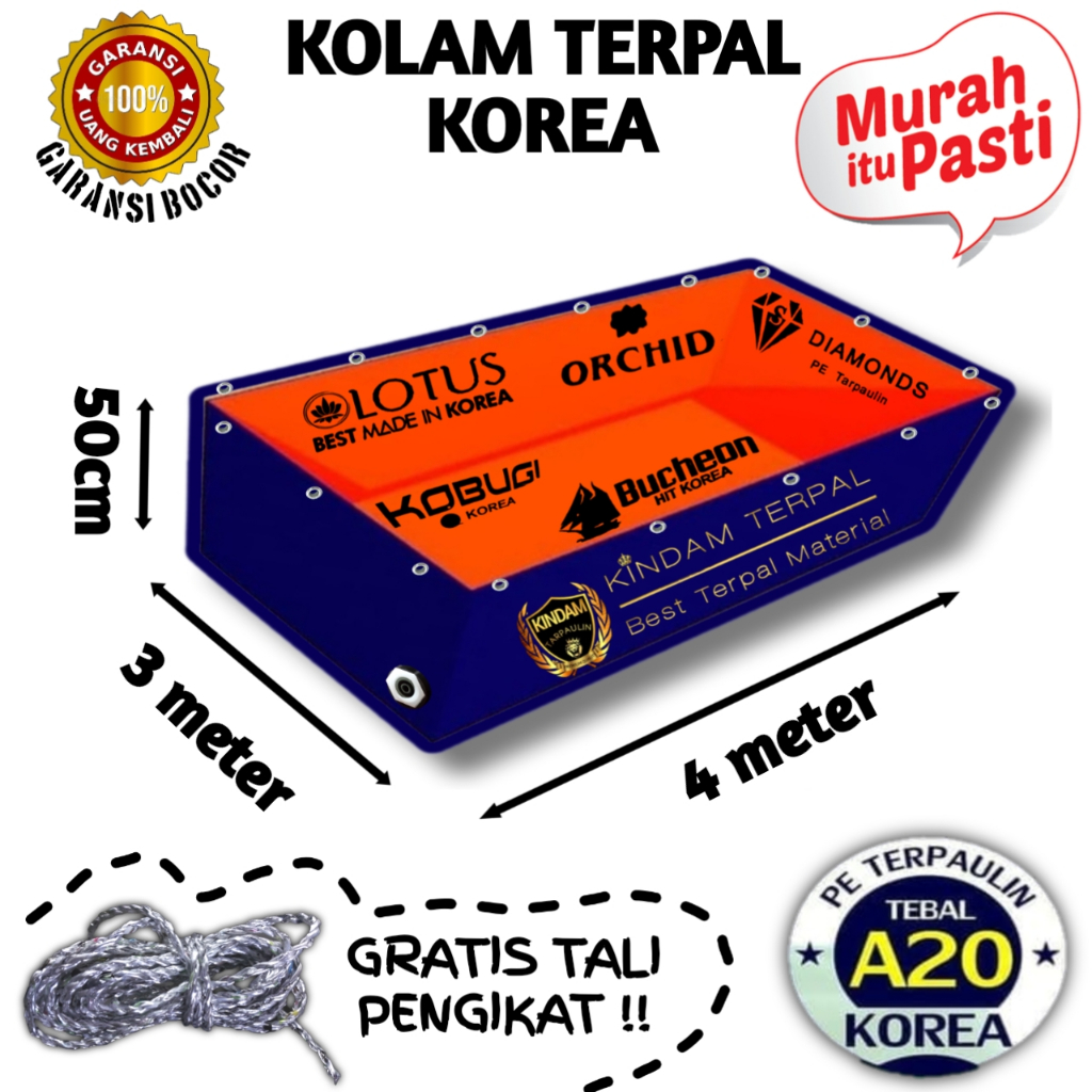 TERPAL KOLAM 4x3x50 A20 KOREA BERGARANSI MURAH | KOLAM TERPAL IKAN LELE, NILA, GURAME