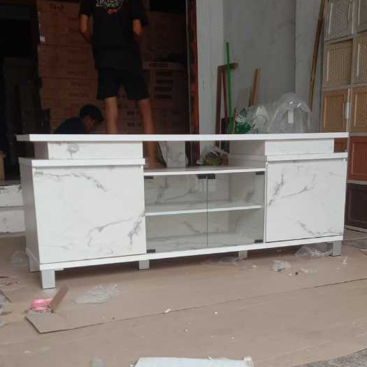 RAK TV MEJA TV LEMARI TV PINTU KACA SERBAGUNA MODERN PUTIH DTV 150