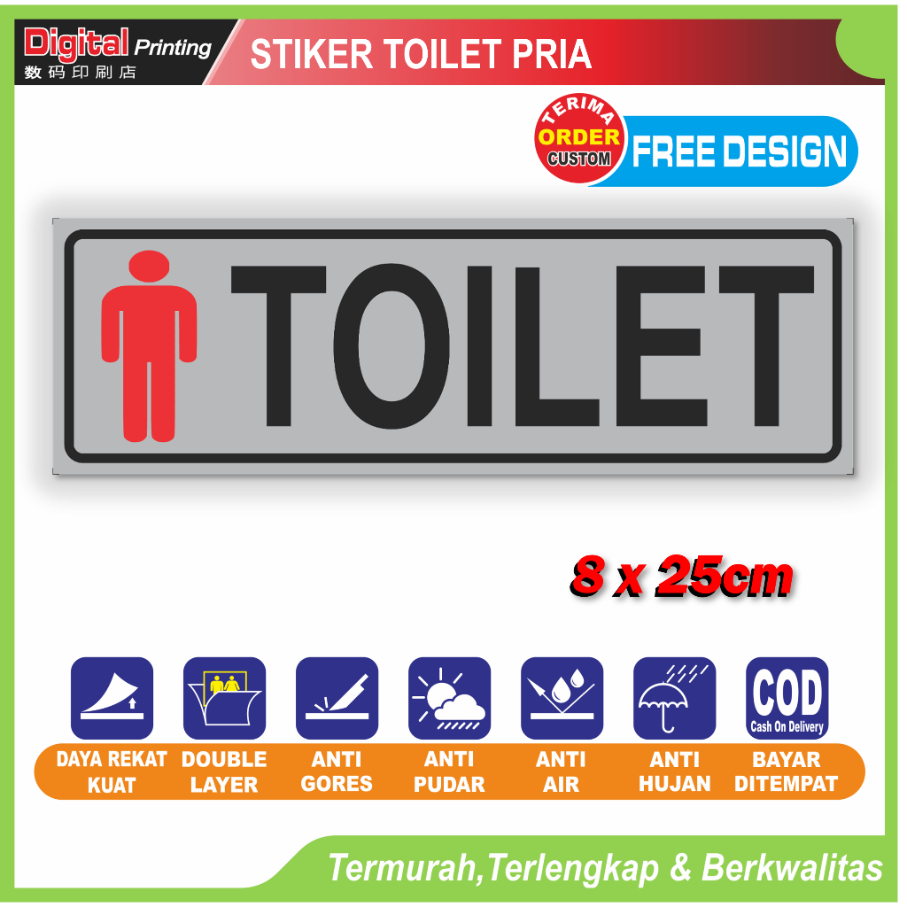 Stiker tulisan toilet pria man laki laki sticker petunjuk penggunaan kamar mandi toilet wc