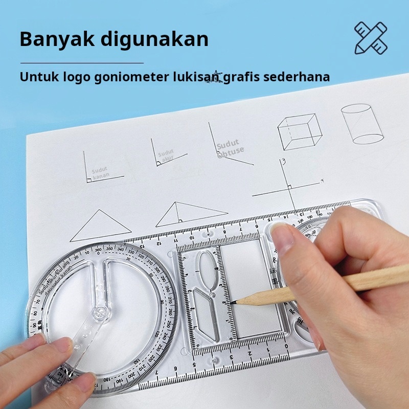 

Penggaris gambar multifungsi rotasi 360 derajat Fungsi aktivitas sudut busur derajat Berbagai bentuk geometris