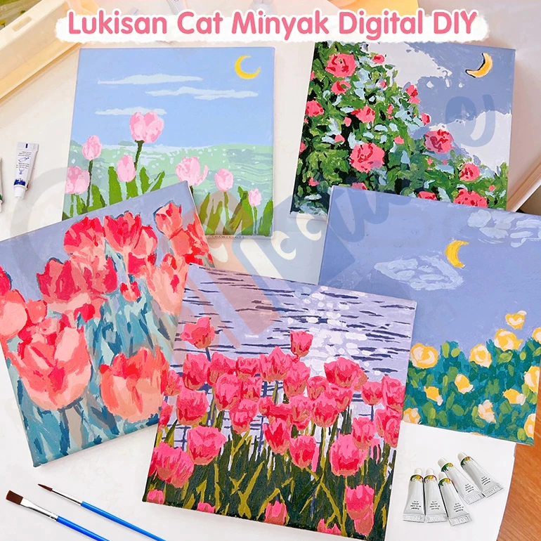 

Hightune Paint By Number 20x20cm Lukisan Kanvas DIY Digital Painting Kit With Kanvas