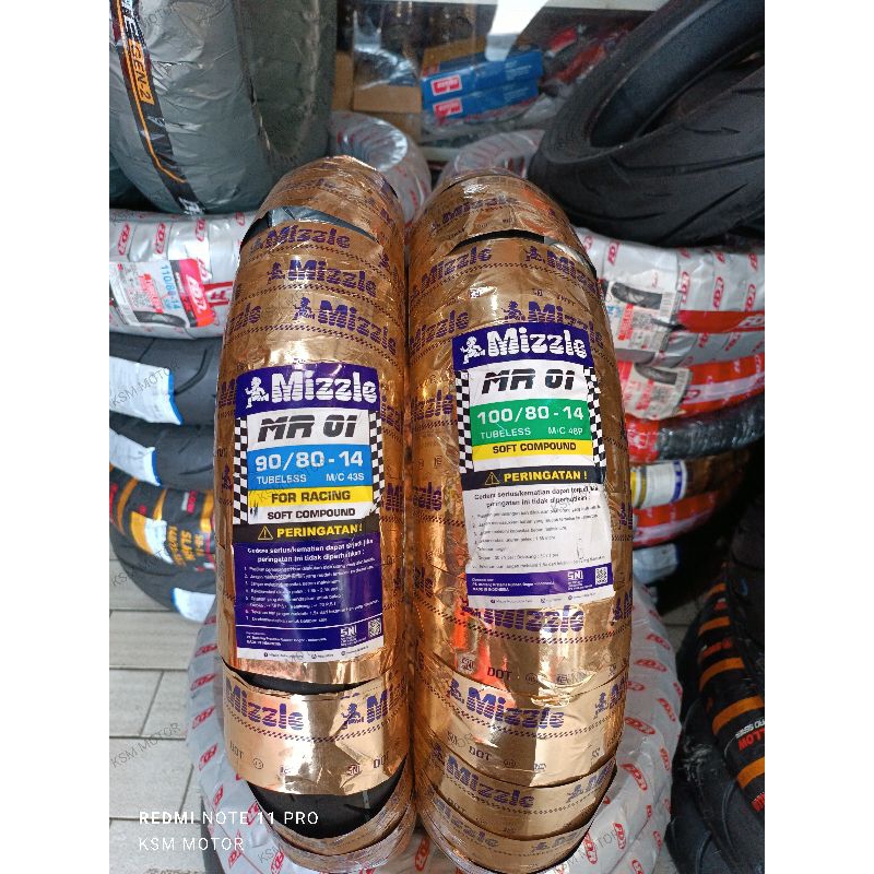 BAN LUAR MIZZLE MR-01 90/80-14 100/80-14 SOFT COMPOUND TUBELESS RING 14 UNTUK MOTOR SCOOTER MATIK UN