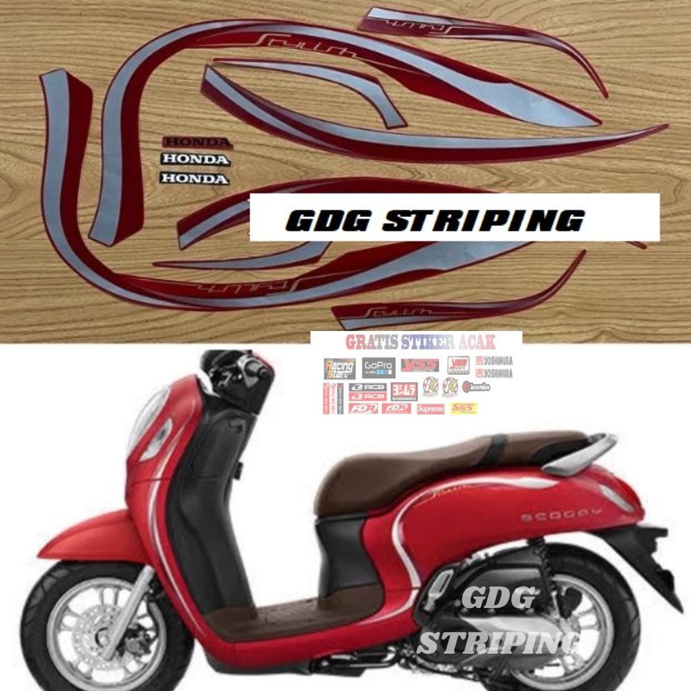 Striping Stiker Honda Scoopy Stylish 2022 Merah Doff Murah GDG