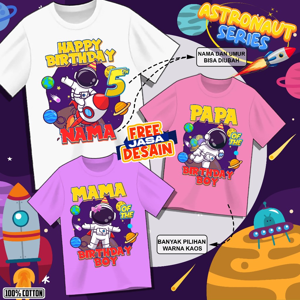 kaos ulang tahun anak kaos ulang tahun couple family kaos ultah couple keluarga birthday Astronot
