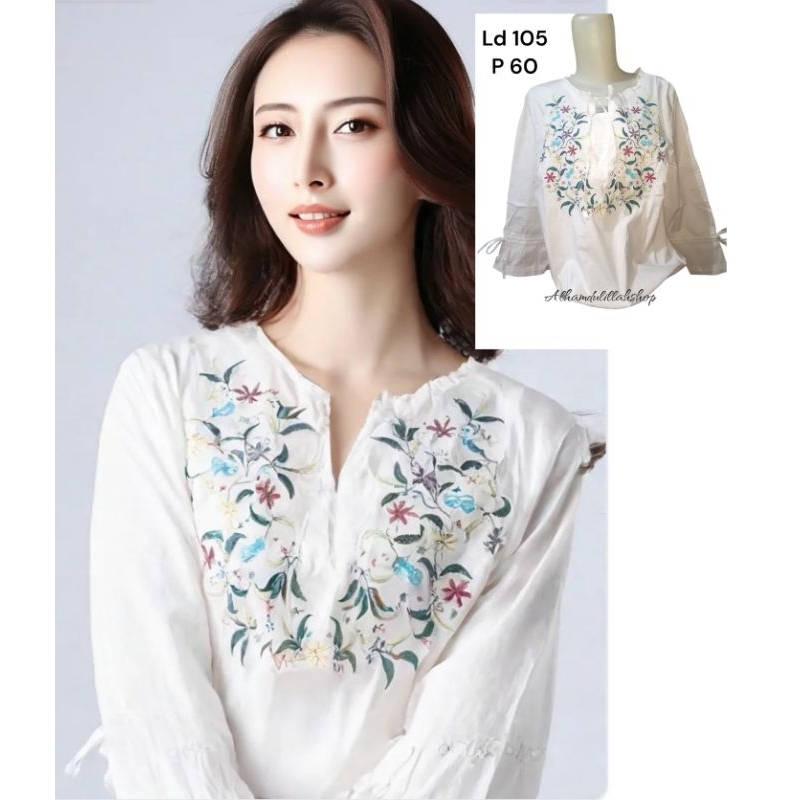 blouse putih bordir wanita