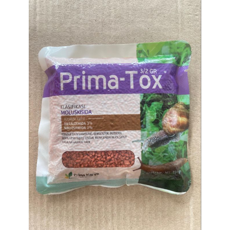 Pelet Keong PRIMA-TOX Pembasmi Keong sawah Isi 250gram Bahan Aktif: METALDEHIDA 3% NIKLOSAMIDA 2%