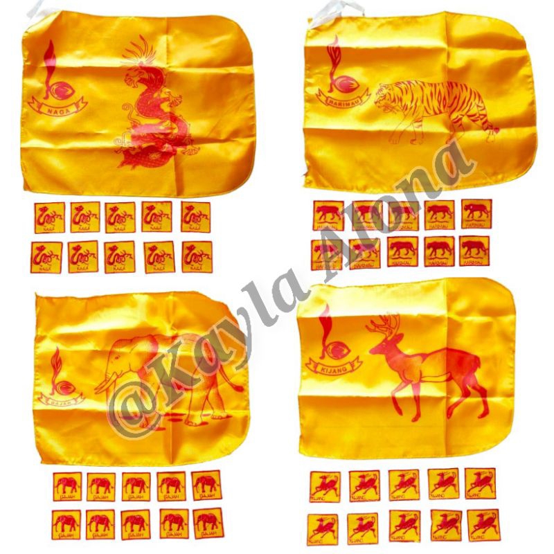 ( 1 Paket = 1 Bendera Regu + 10 Bet Regu ) REGU PRAMUKA KUNING Nama2 Nama Hewan untuk PUTRA