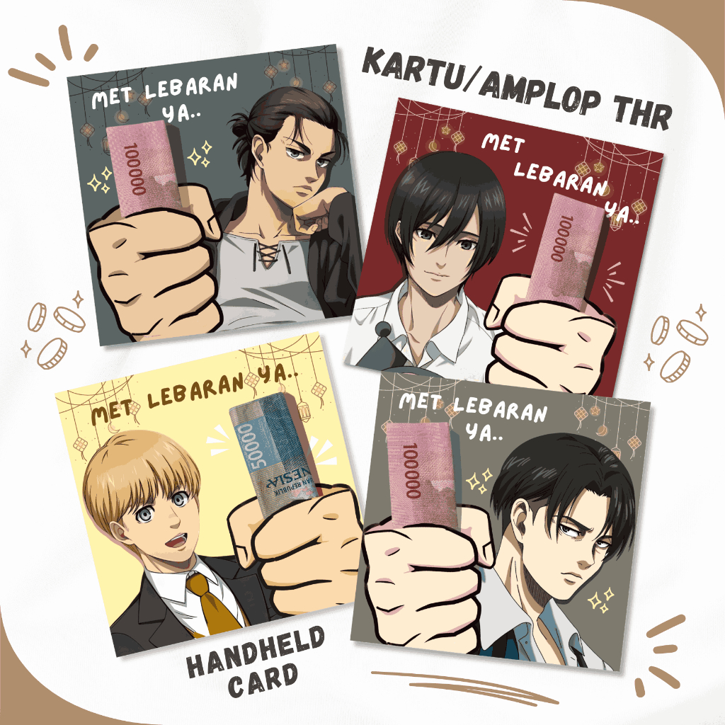 

AMPLOP THR / ANGPAO ANIME ATTACK ON TITAN - EREN LEVI MIKASA ARMIN - AMPLOP HARI RAYA LEBARAN IMLEK NATAL PASKAH NYEPI - KARTU UCAPAN ULANG TAHUN UNIK