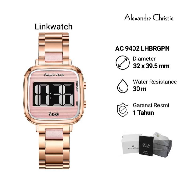 Jam tangan wanita Alexander Christie AC 9402 LHBRGPN Rantai Digital Original Garansi Resmi