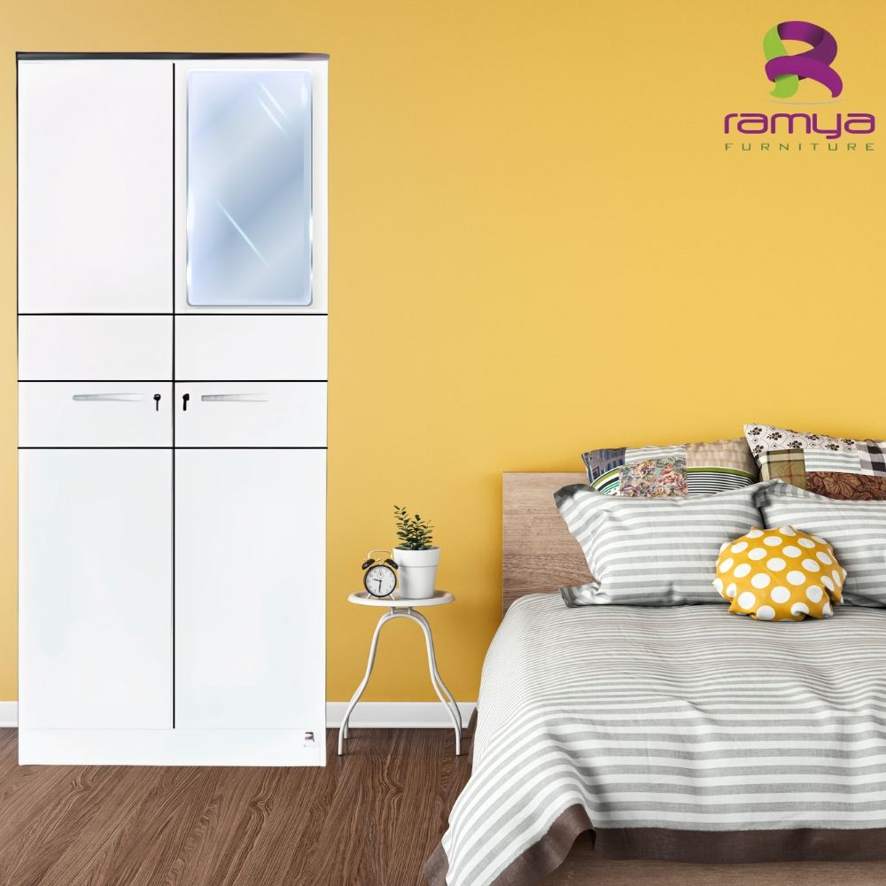 RAMYA FURNITURE LP 214 SW (Lemari Pakaian 2 Pintu Swing Minimalis + Cermin)