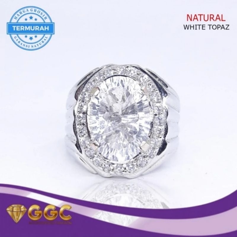 Cincin Batu Natural White Topaz Quartz Original