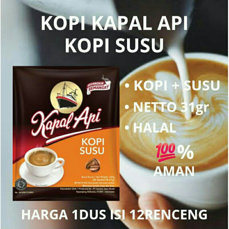

kopi kapal api kopi susu 1dus 12renceng isi 120sachet kemasan 31gr