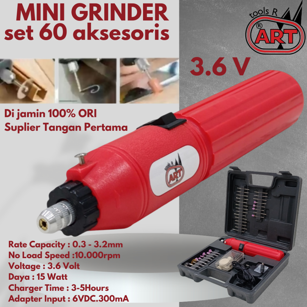 Mini Grinder 3.6V Set 60 Aksesoris Bor Mini Ukir Amplas Poles Mini Grinda Set Lengkap ART
