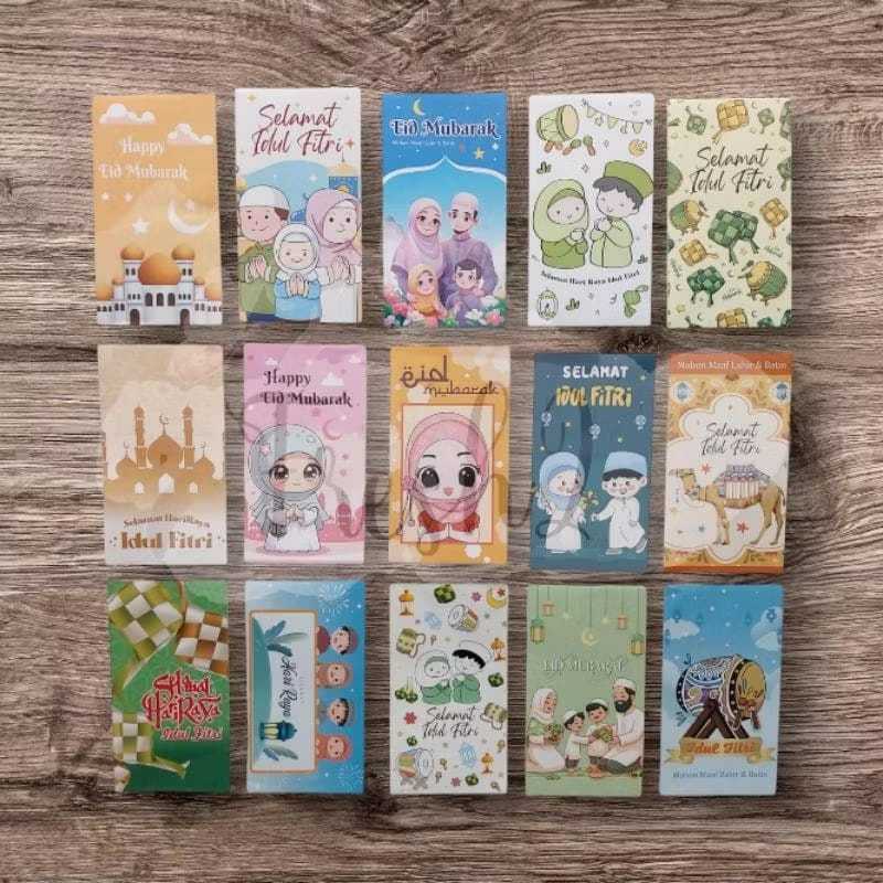 

Amplop Lebaran Idul Fitri THR 2025 Isi 50pcs Panjang PP Mika Angpao Lebaran Motif Netral Masjid/Familly/kartun