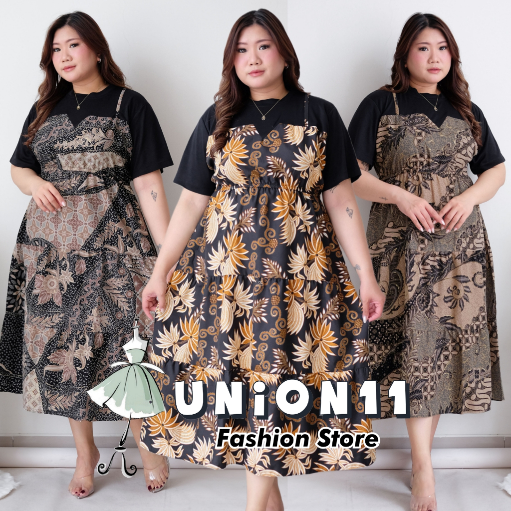 Union11 - Dress Motif Bunga / Dress Jumbo Batik LD 120 Muat Sampai BB 90 KG / Kemuning Hasna