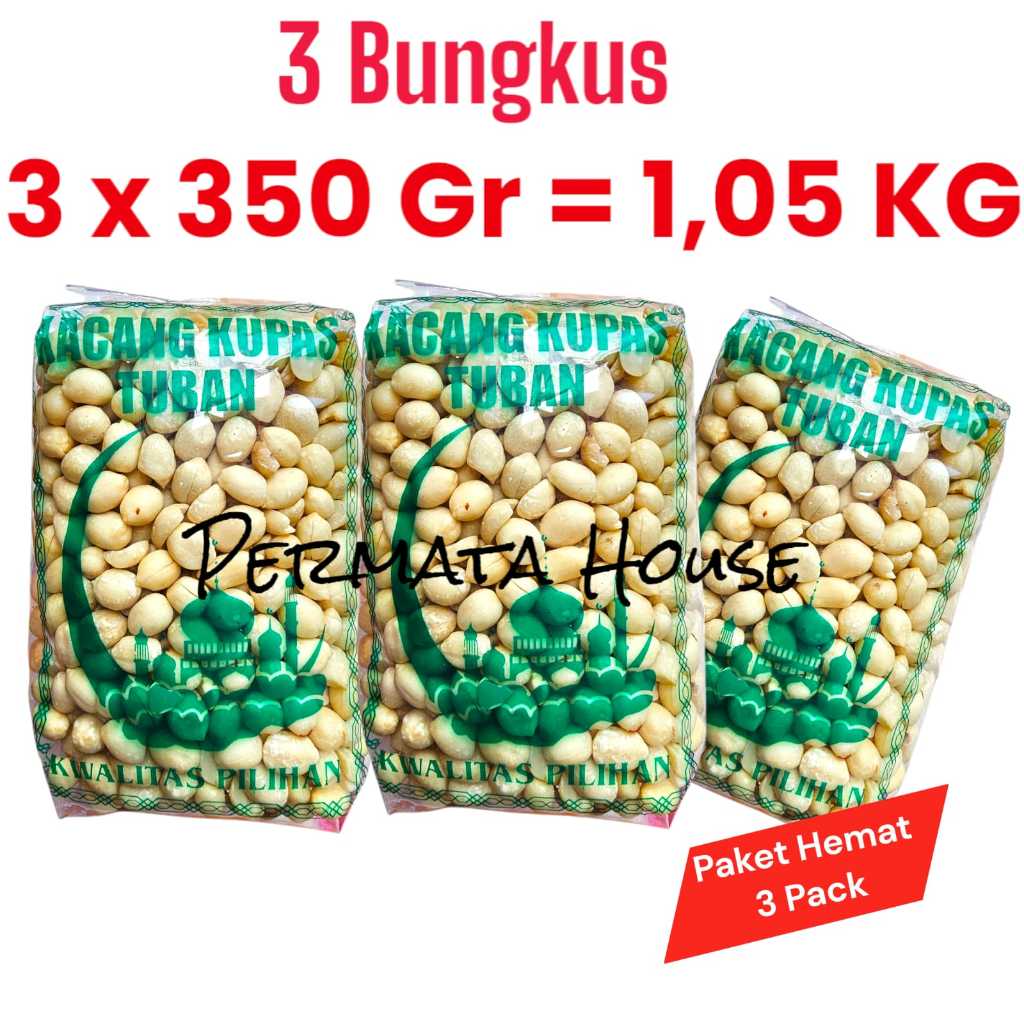 

3 Bungkus Kacang Kupas Asli Tuban Mentah Kemasan 350 Gr x 3 total 1.050 Gr