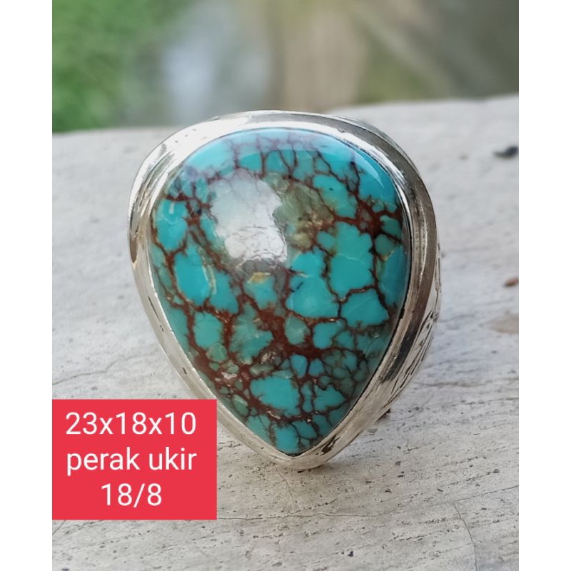 Natural pirus urat merah mesir ring perak