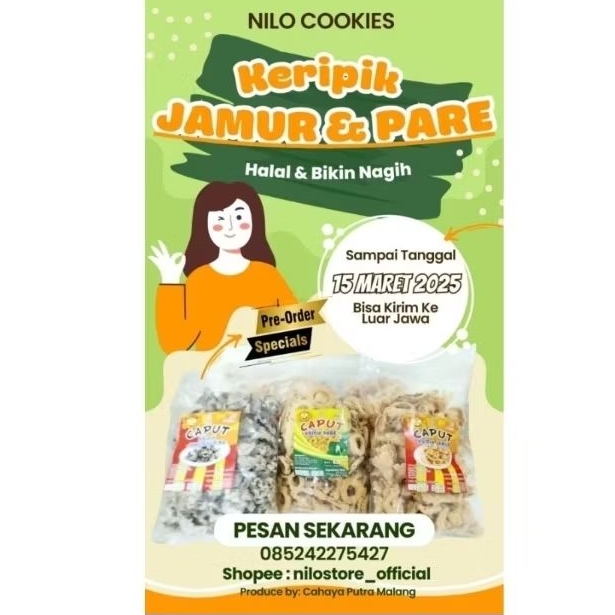 

Keripik Jamur Tiram, Keripik Jamur Kuping, Keripik Pare. (500 gram)