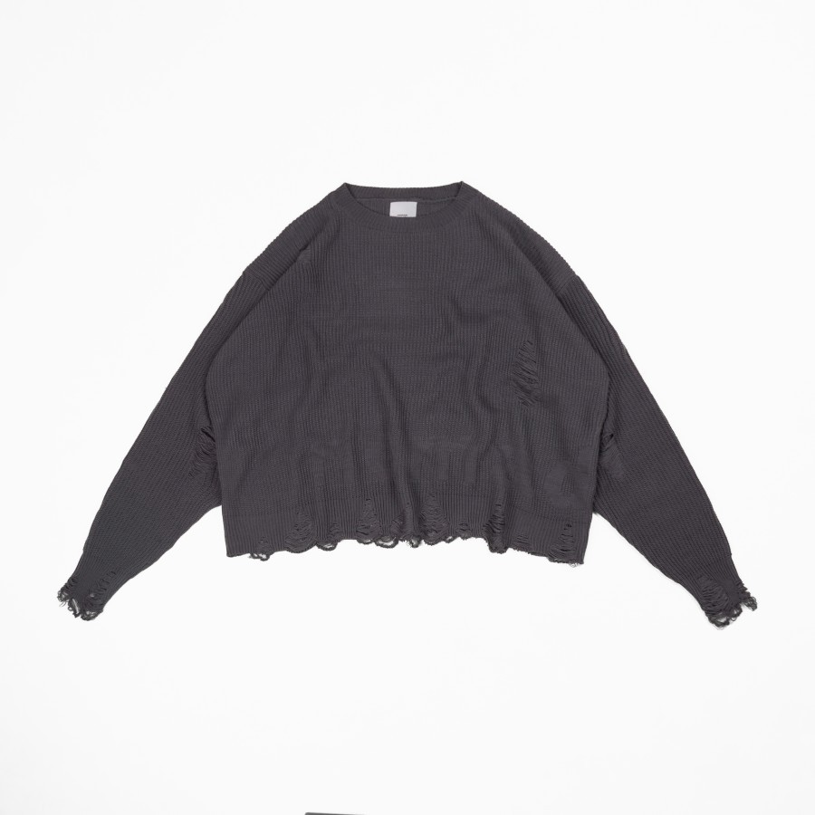 Outer - NOMAD STUDIO Distressed Oversized Knit Sweater Dark Grey (Knitwear)