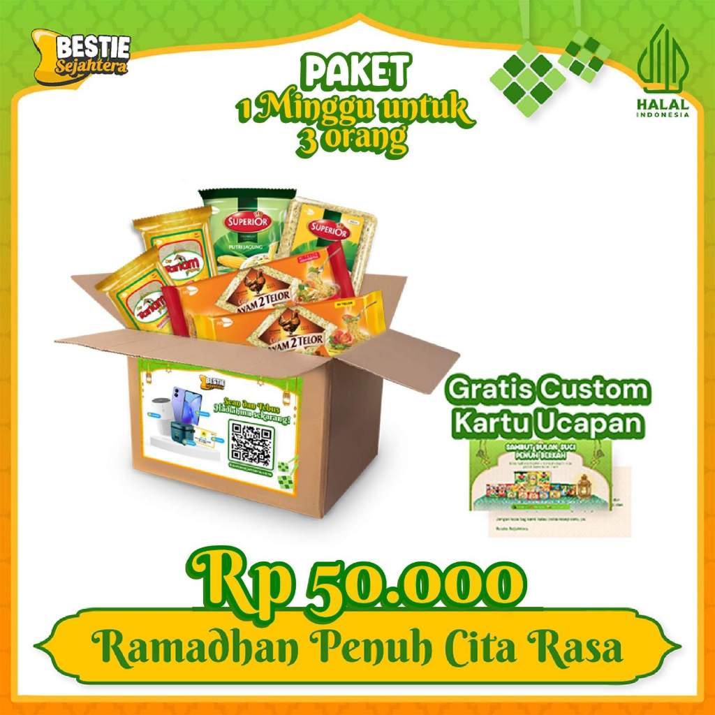 

Paket 50K - Hampers special Ramadhan - Paket 1 minggu untuk 3 orang - cooking produk