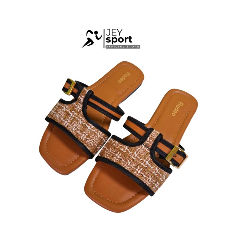 FLADEO Sandal Wanita Teplex Rajut Tali Gesper//Sandal Cewek Premium Empuk Anti licin/Sendal slip on 