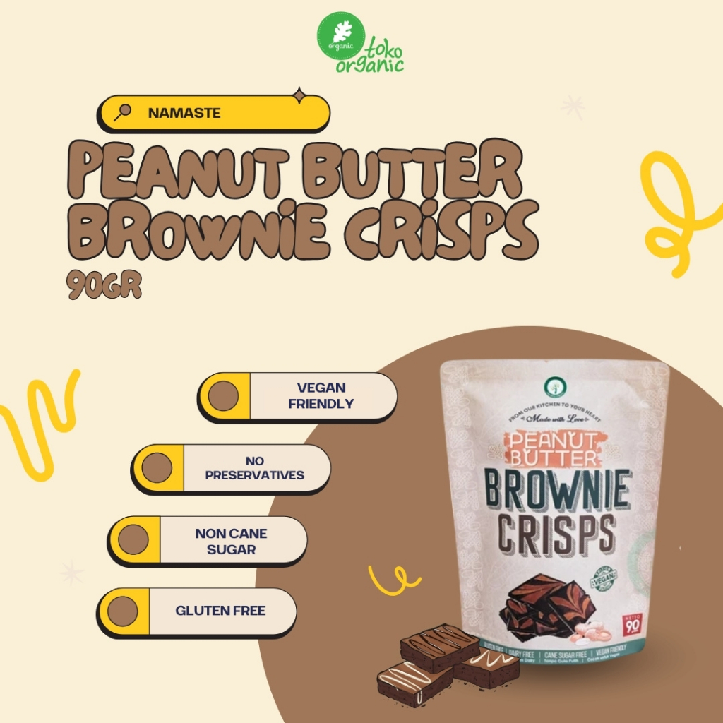 

Namaste Vegan Peanut Butter Brownie Crisps (90gr) | Cookies Brownies Vegan Friendly, Brownies Krispy rasa Selai Kacang, Camilan Sehat Diet Friendly, Camilan Vegan Friendly