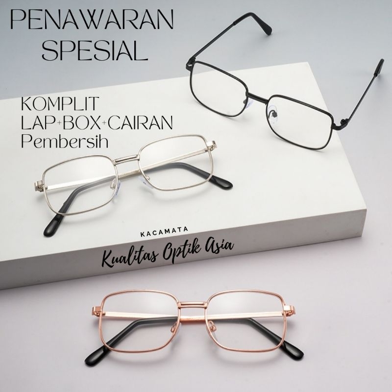 KACA MATA BACA PLUS PRIA WANITA USIA 40 / 45 50 / 55 / 60 TH KE ATAS FRAME BESI TITANIUM